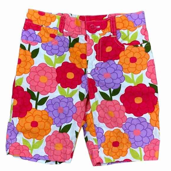Gymboree Floral Bermuda Shorts Sz 5 Adjustable Waist Pink Purple Orange Green - Picture 1 of 4